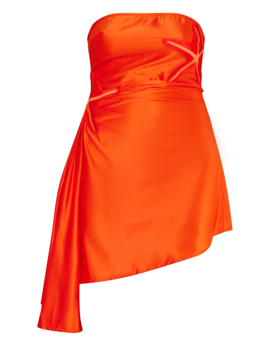 Satin Bandeau Embroidered Shift Dress - 4