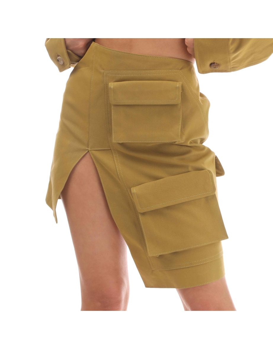 Women's Off White Multi-Pocket Cargo Skirt in Green