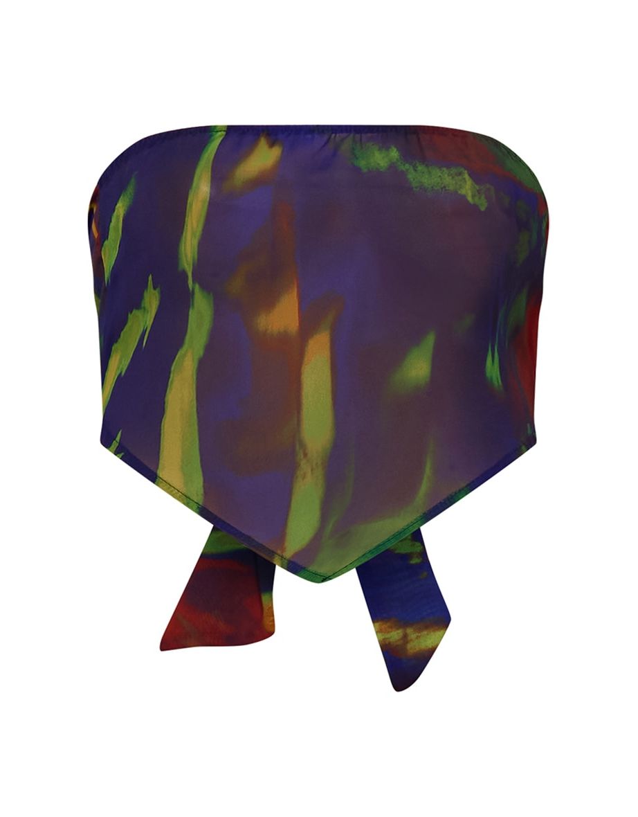 Blue Abstract Printed Chiffon Scarf Bralet - 3