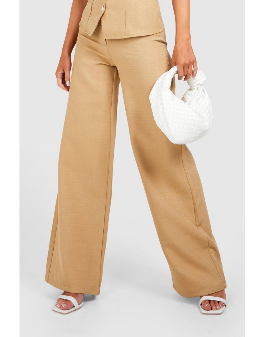 Linen Look Wide Leg Trousers - camel - 3
