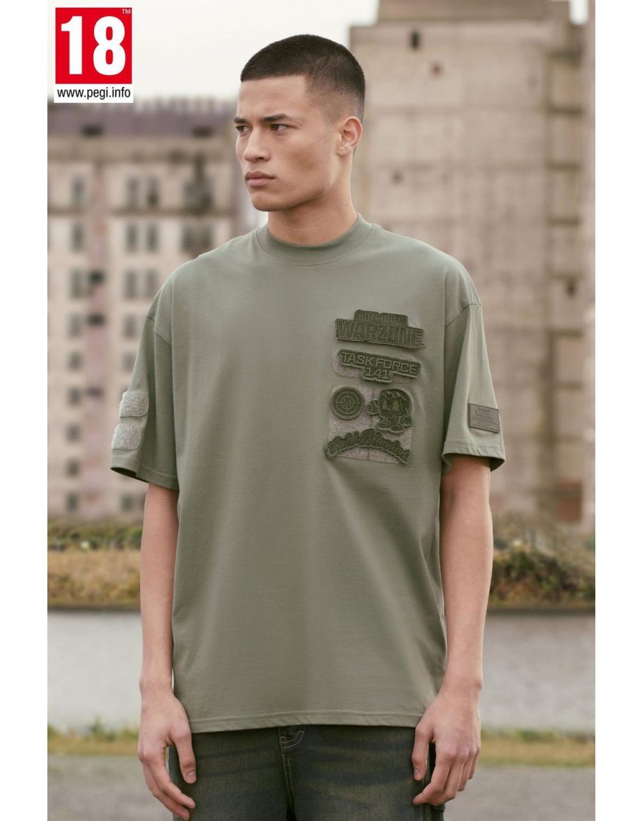 Oversized Call Of Duty Warzone Badge License T-shirt - khaki