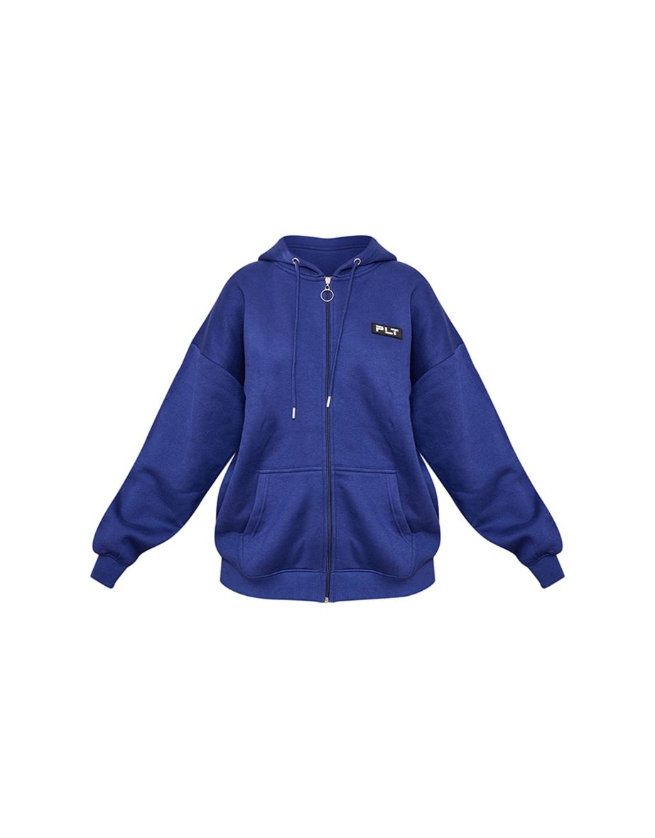 PRETTYLITTLETHING Navy Badge Oversized Zip Up Hoodie - 4