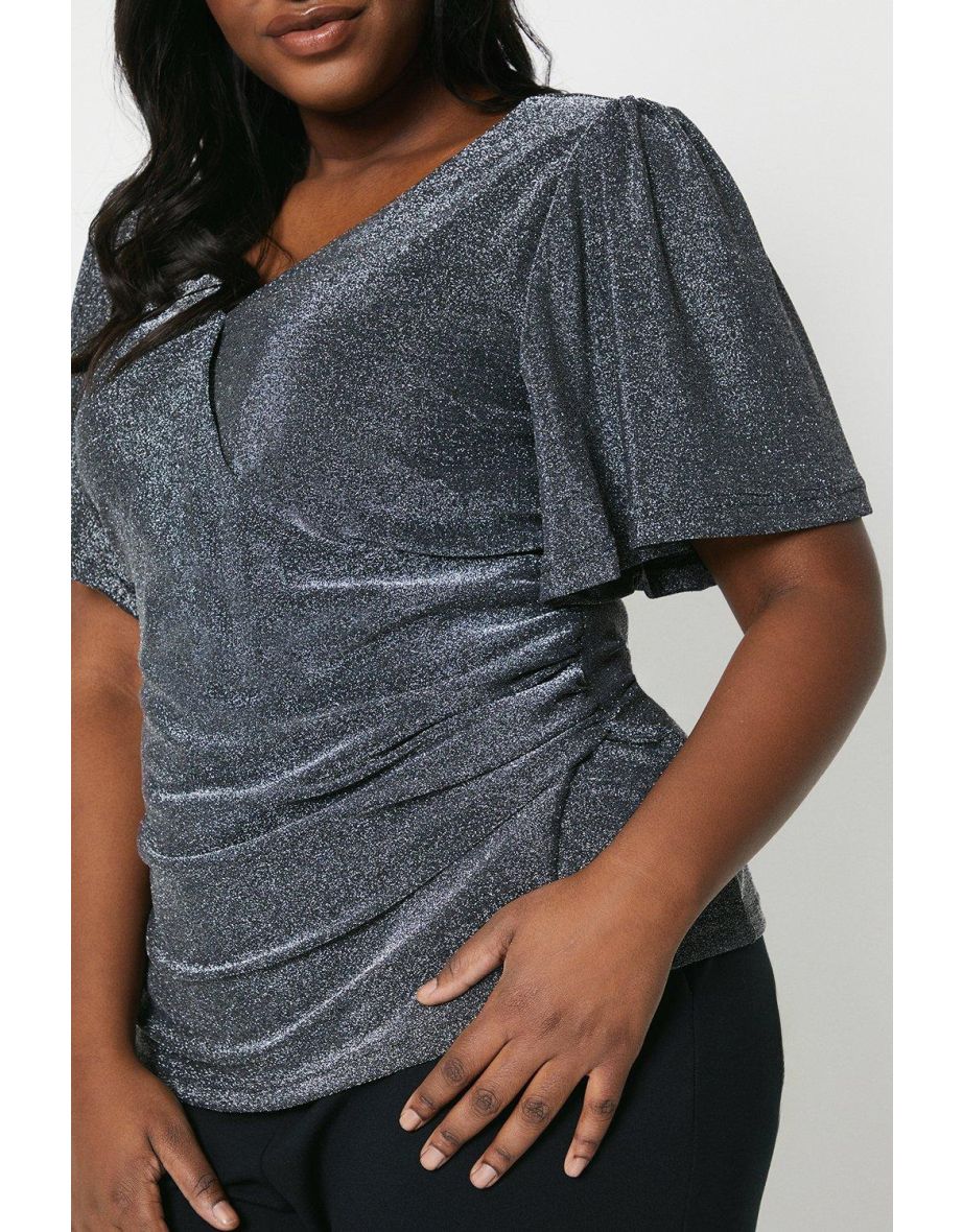 Curve Angel Sleeve Wrap Glitter Jersey Top - 3