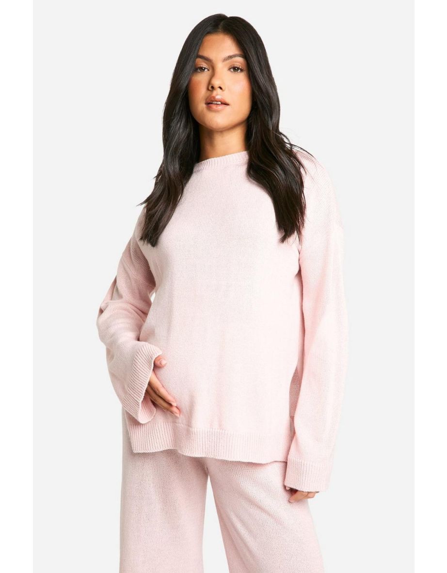 Maternity Soft Knit Jumper And Flares Knitted Co-ord - pale pink - 3