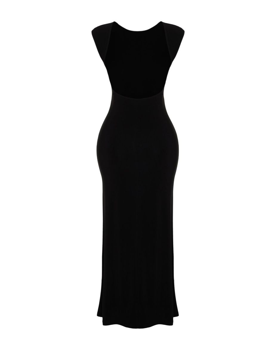 Black Decollete Decollete Fitted Stretch Knit Dress - 6