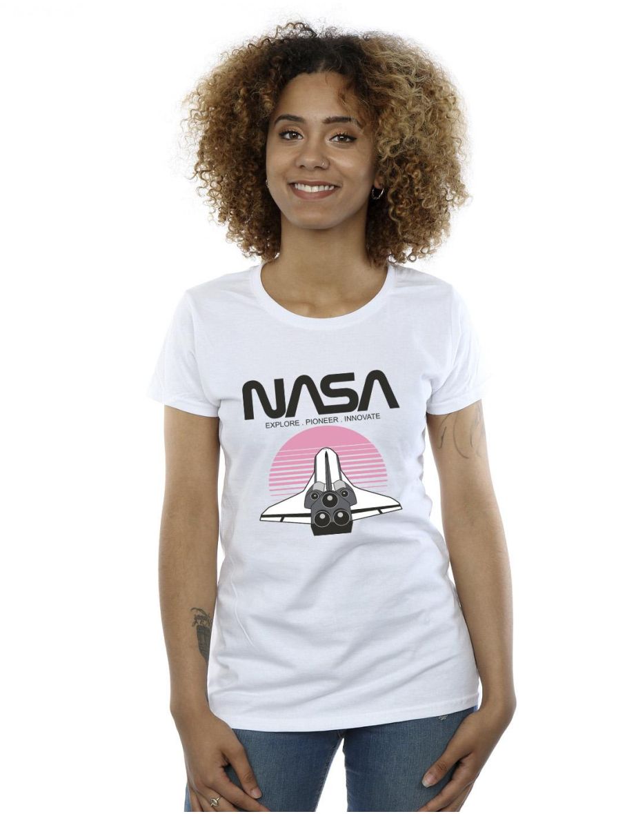 NASA Womens/Ladies Space Shuttle Sunset Cotton T-Shirt - White