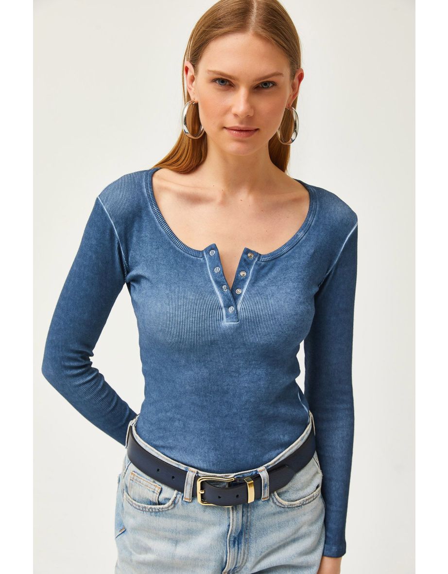 Women's Washed Indigo Placket Camisole Top