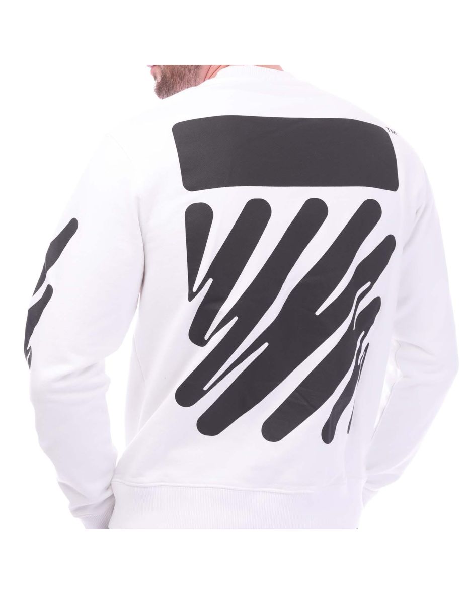 Men's Off White Wave Diagonal Slim Crewneck Sweatshirt in White - 3