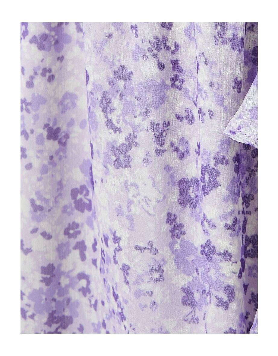 Floral Double Breasted Mini Dress Tulle Long Balloon Sleeve Ruffle Detailed - 5