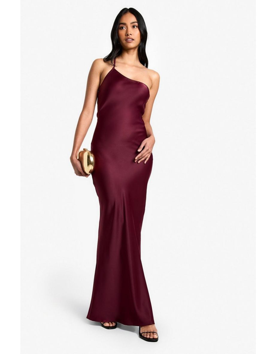 Satin Asymmetric Dress - wine