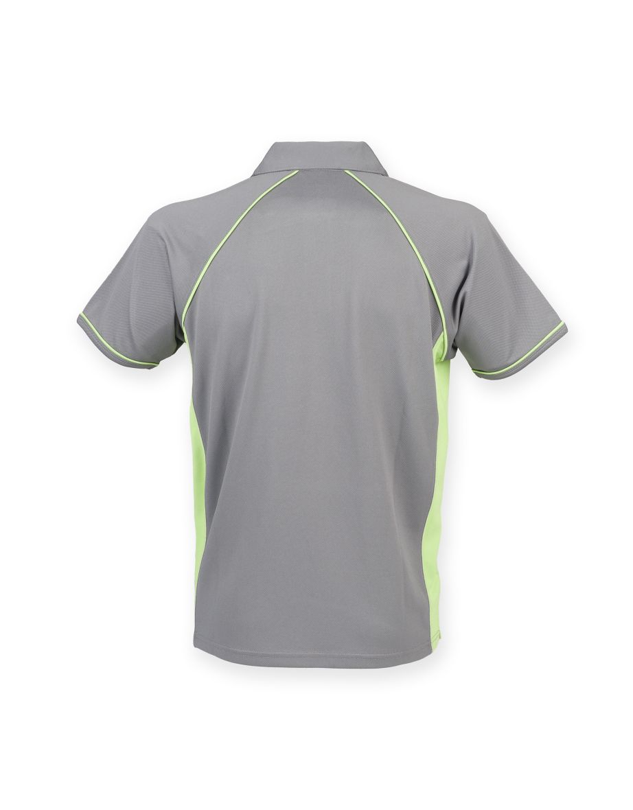 Finden & Hales Mens Piped Performance Sports Polo Shirt - Gunmetal Grey/Lime - 1