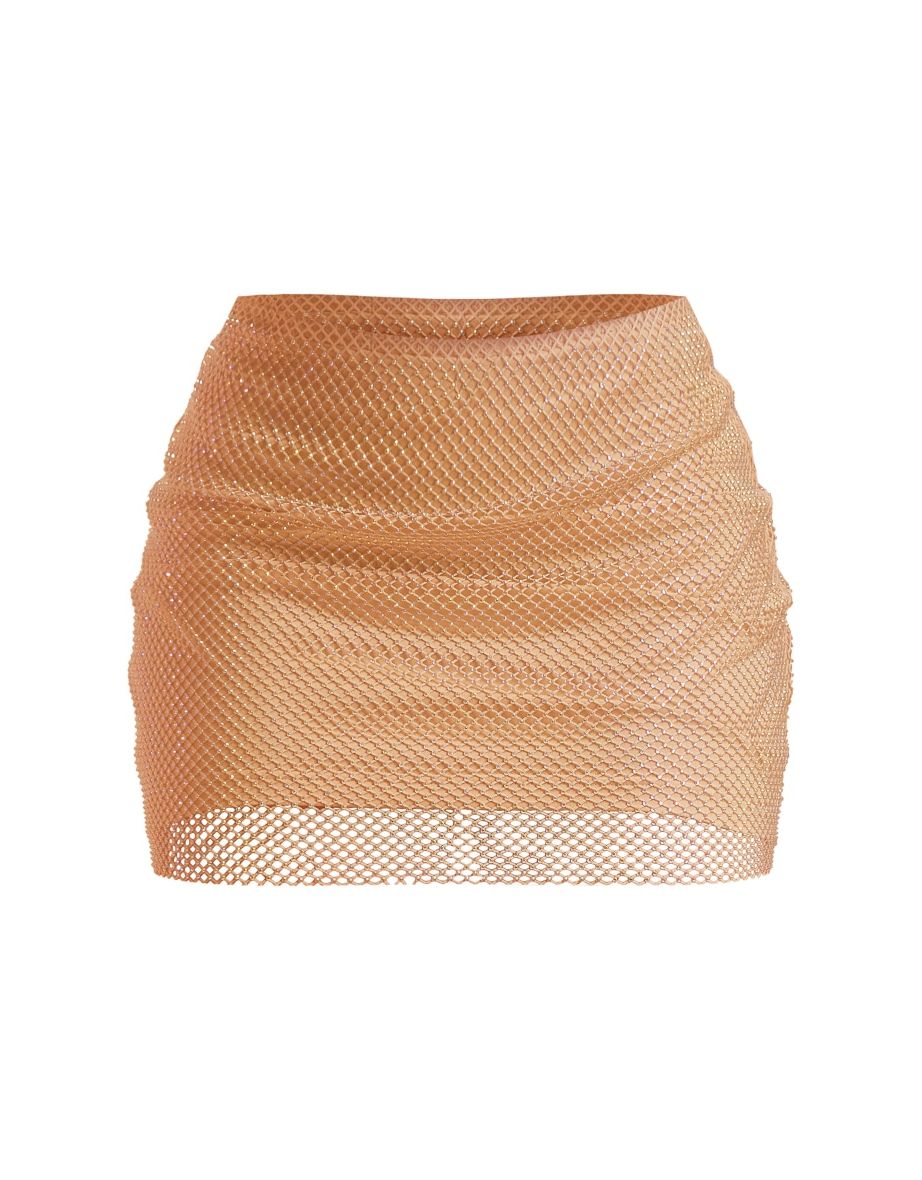 Nude Hot Fix Diamante Lined Mini Skirt - 5