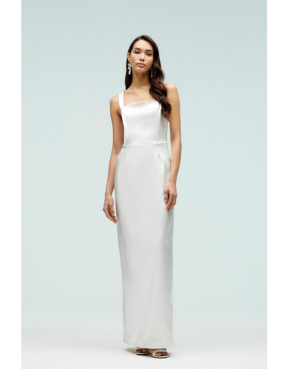 White Satin Column Maxi Bridal Dress