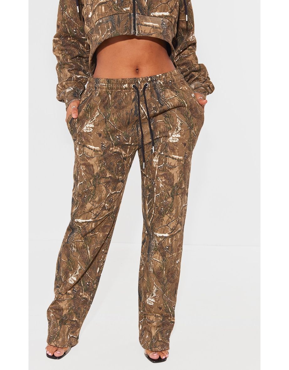 Shape Khaki Camo Printed Ribbon Lace Back Straight Leg Joggers