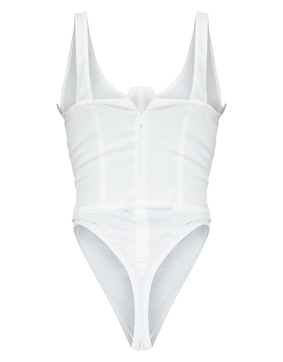 Tall White Corset Detail Woven Bodysuit - 5