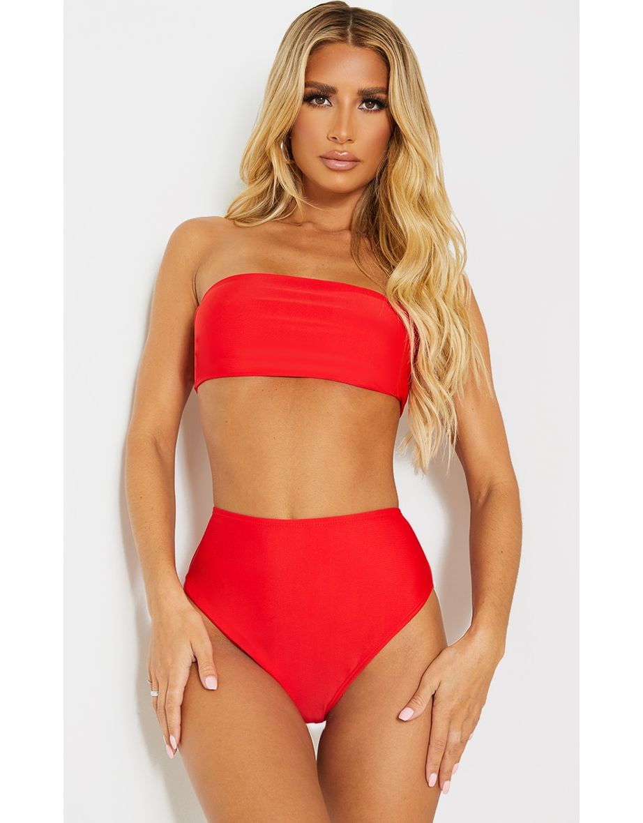 Shop Red Mix Match Recycled Fabric Bandeau Bikini Top Online in Bahrain VogaCloset