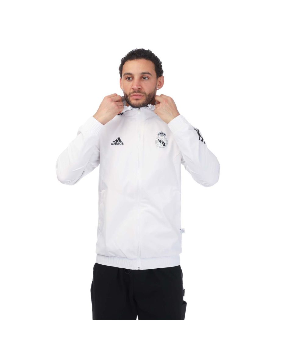 Shop Men s adidas Real Madrid 2022 23 All Weather Jacket in White Online in Qatar VogaCloset