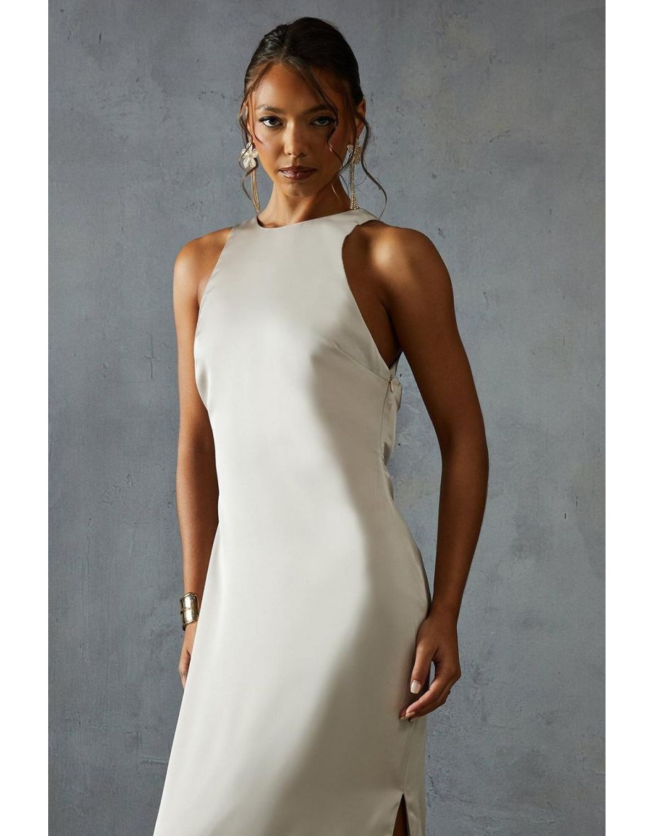 Premium Satin Racer Open Back Bridesmaid Dress - 3