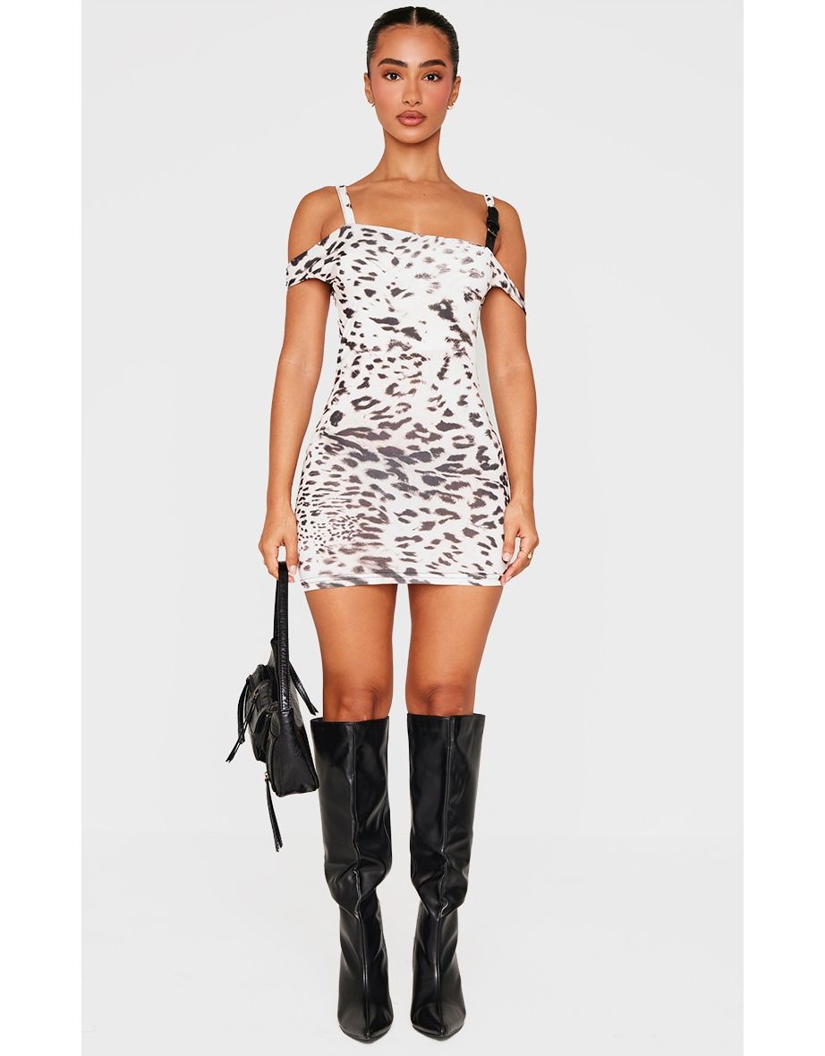 Petite Leopard Print Slinky Buckle Detail Mini Dress
