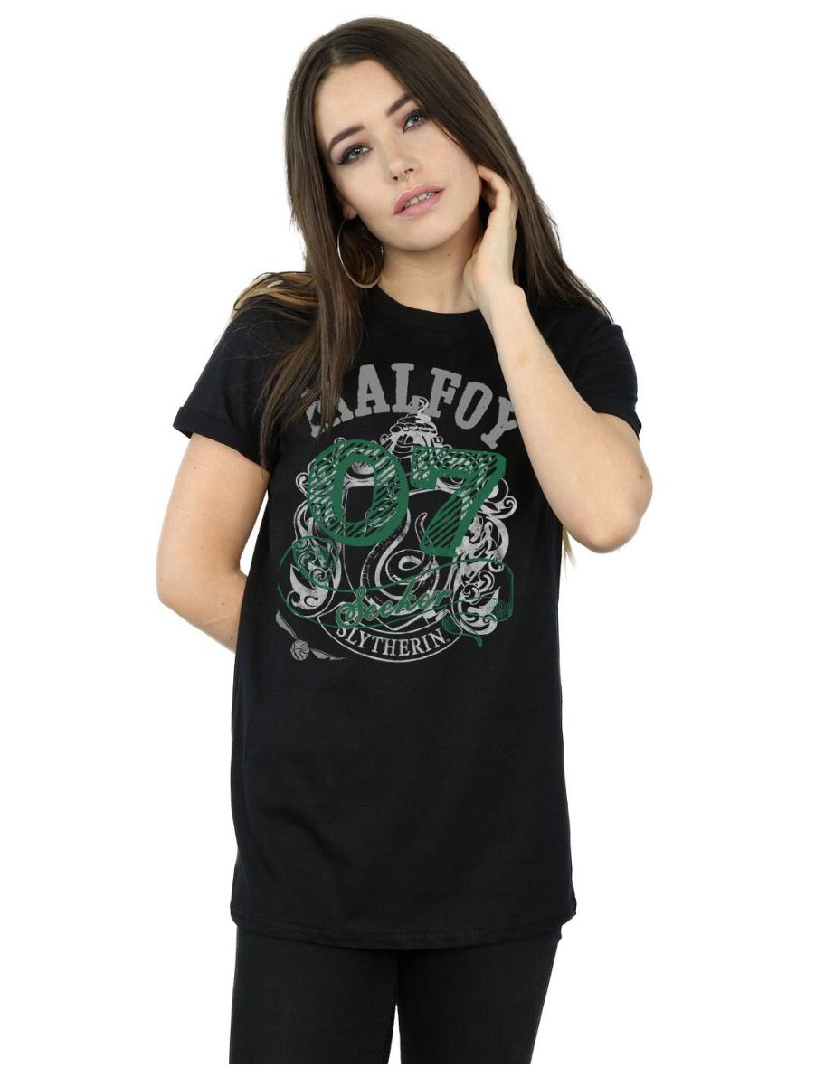 Harry Potter Womens/Ladies Seeker Draco Malfoy Cotton Boyfriend T-Shirt - Black - 3