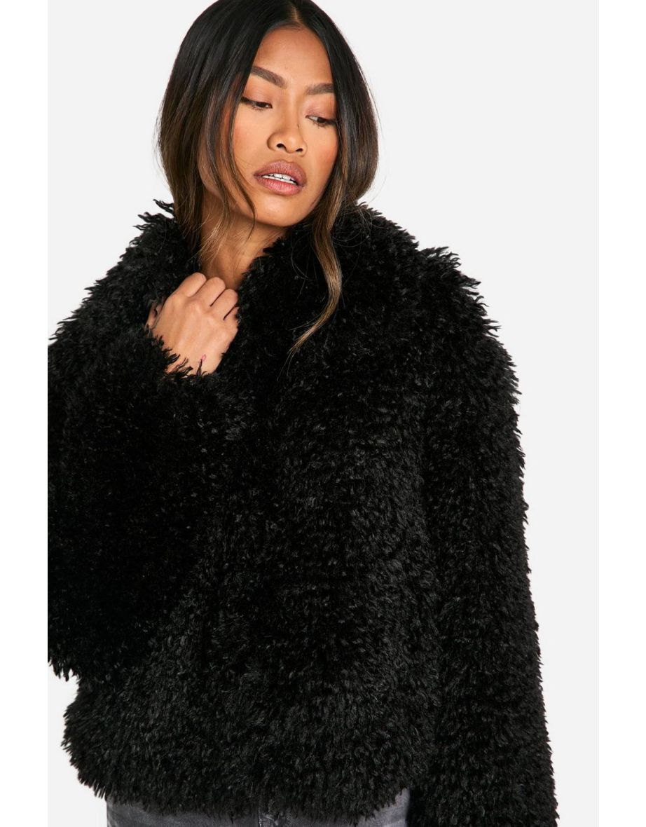 Shaggy Faux Fur Coat - black - 3