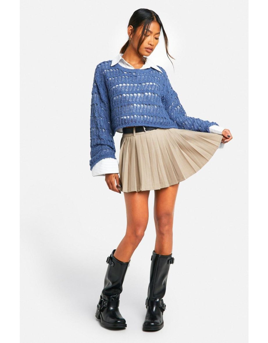 Ladder Crochet Crop Jumper - blue
