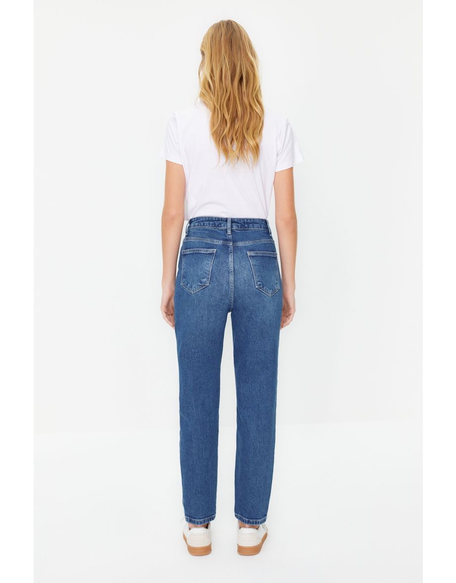 Dark Blue More Sustainable High Waist Slim Mom Jeans - 5