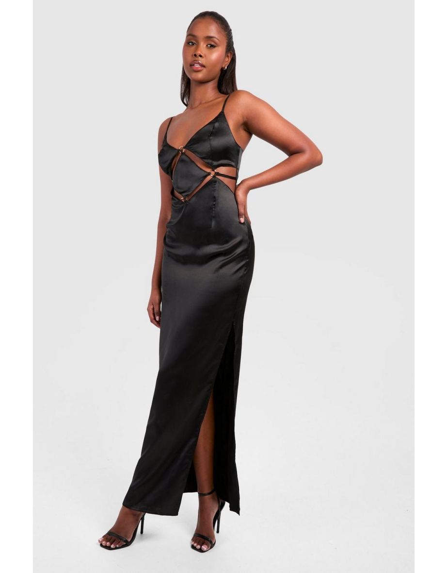 Shop Satin Strappy Cut Cut Out Maxi Slip Dress black Online in Kuwait VogaCloset