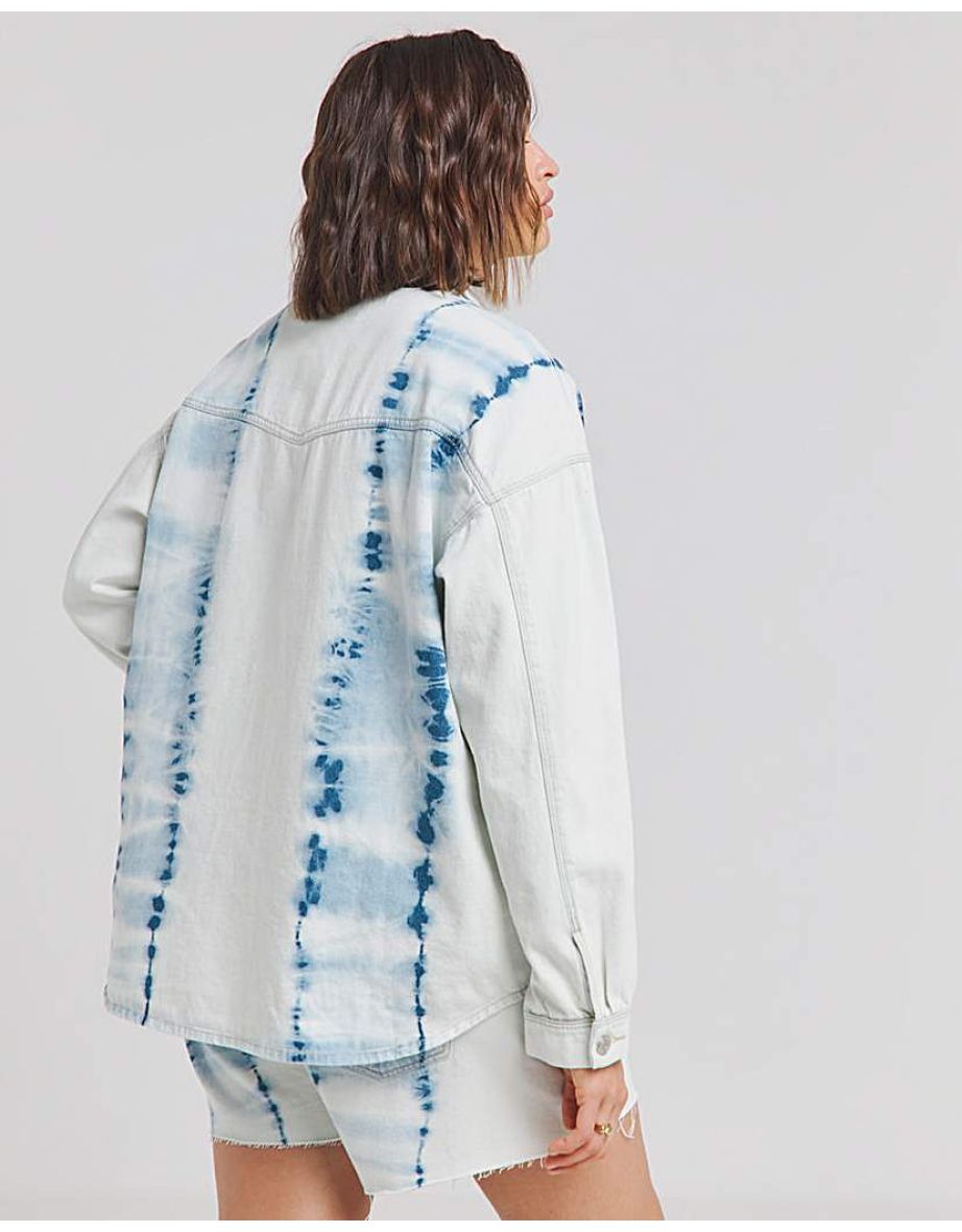 Bleach Wash Tie Dye Denim Shirt - 4