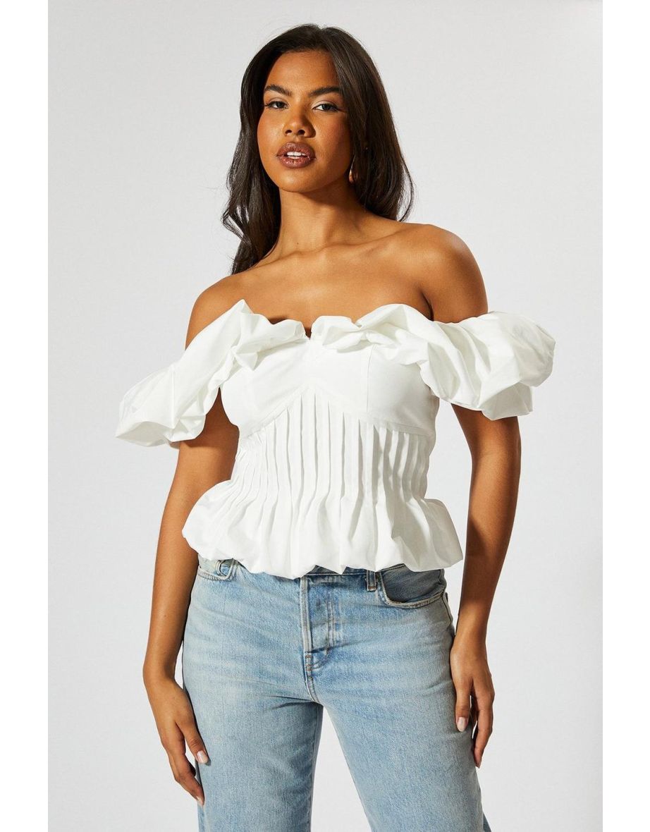 Ruffle Bardot Cinched Waist Top