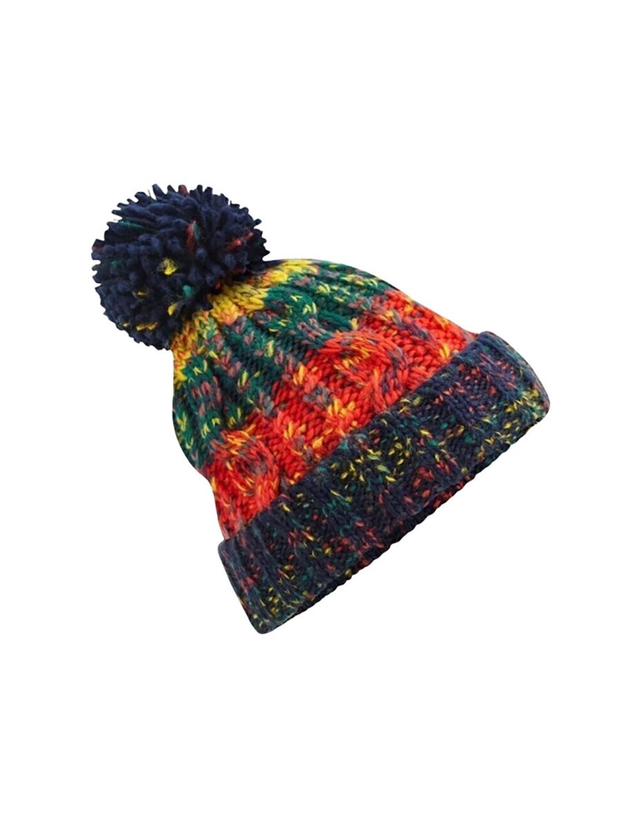 Beechfield Unisex Adults Corkscrew Knitted Pom Pom Beanie Hat - Crackling Campfire