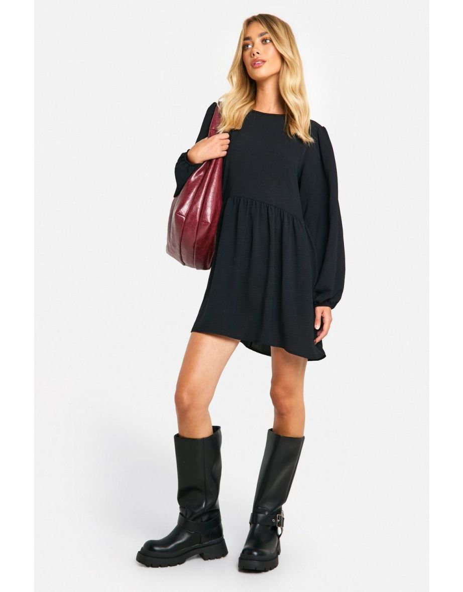 Hammered Tie Back Long Sleeve Smock Dress