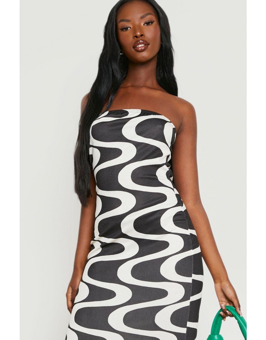 Bandeau Wave Print Maxi Dress - black - 3