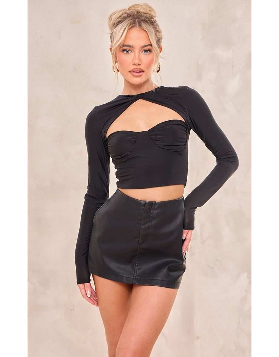 Black Slinky Bust Detail Cut Out Crop Top