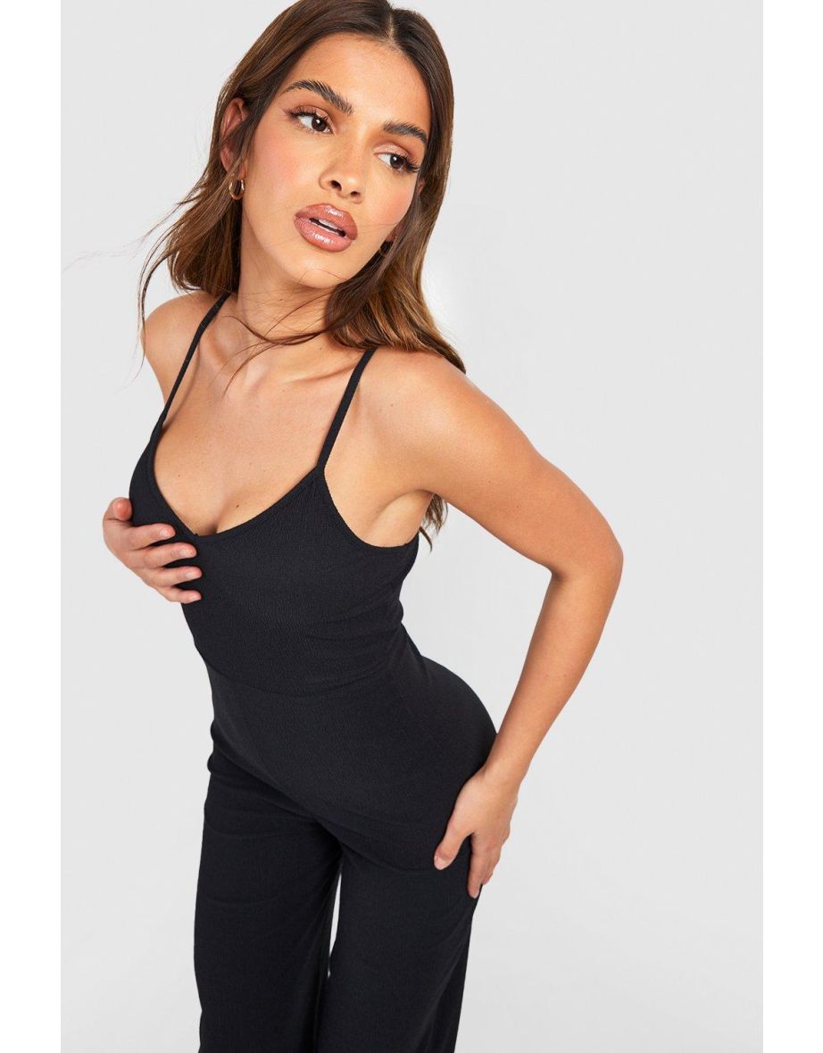 Textured Strappy Trapeze Jumpsuit - black - 3