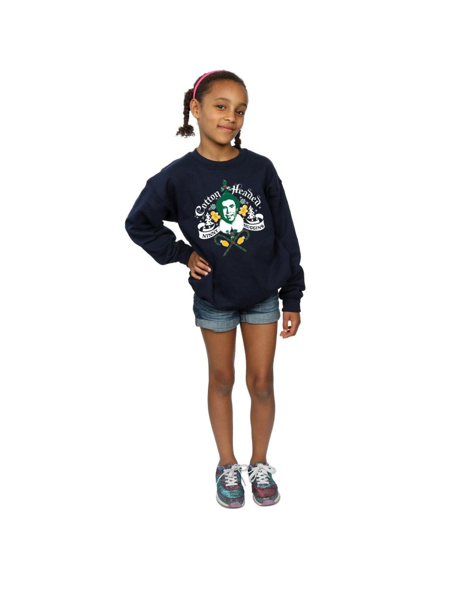 Elf Girls Headed Ninny Muggins Sweatshirt - Navy Blue - 3