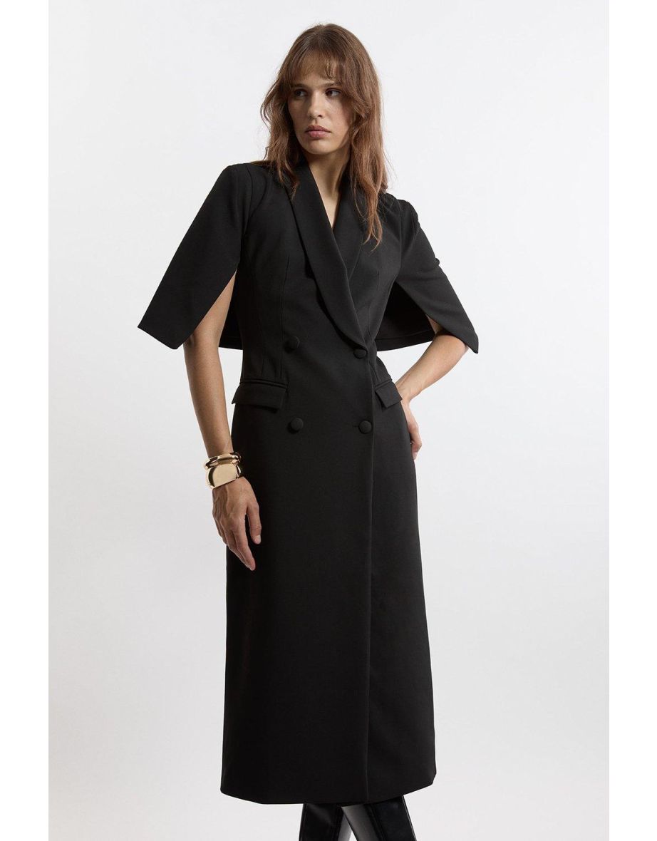 Clean Tailored Tuxedo Cape Sleeve Blazer Dress