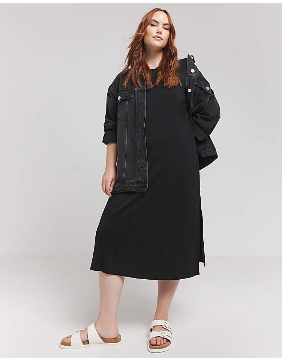 Black Viscose Elastane T-Shirt Dress