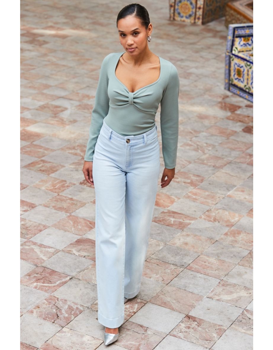 Sage Green Jacquard Ribbed Jersey Top