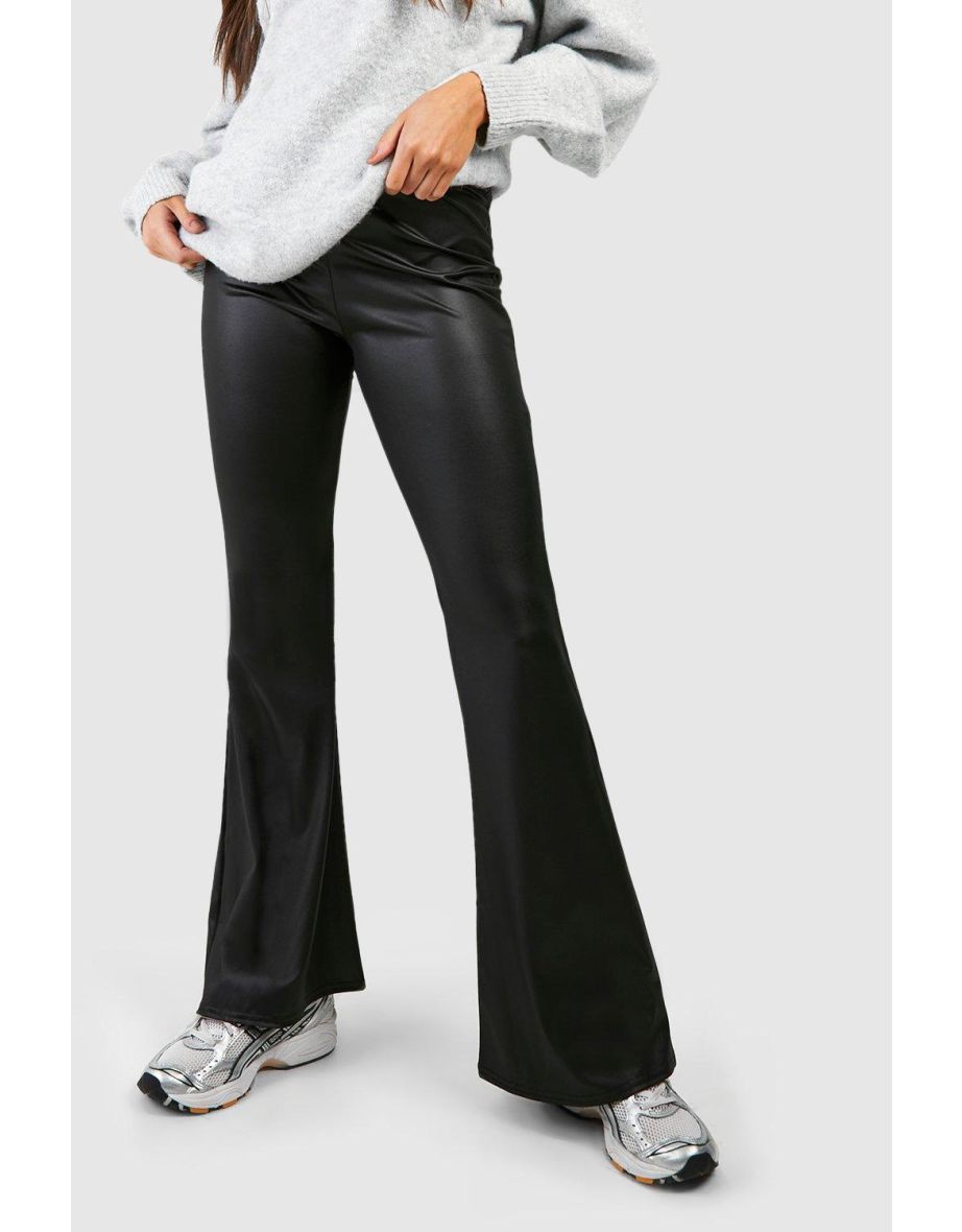 Wet Look High Waisted Flared Trousers - black - 3