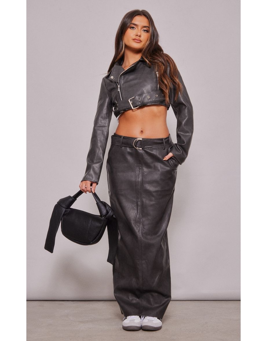Shop Black Distressed Faux Leather Super Cropped Belted