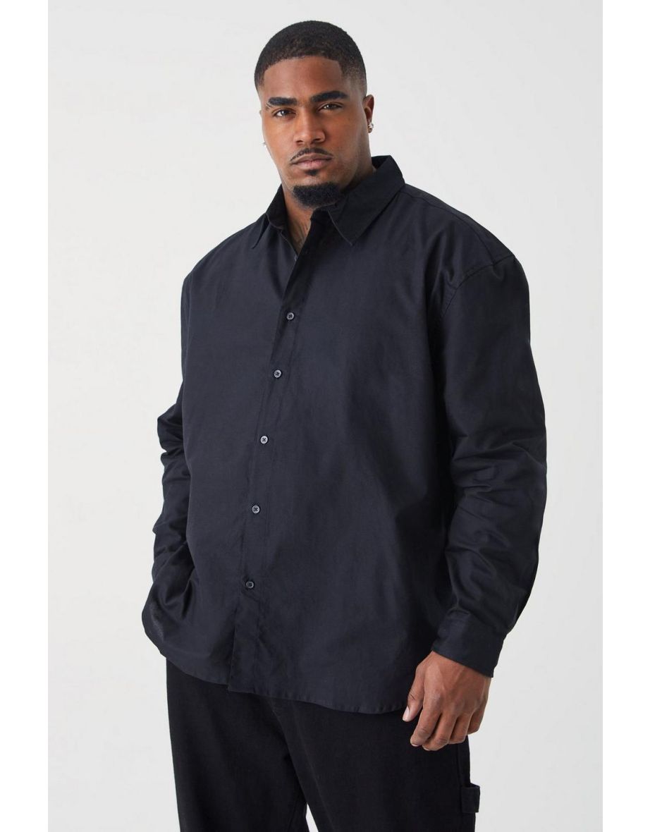 Plus Size Relaxed Fit Long Sleeve Oxford Shirt - black