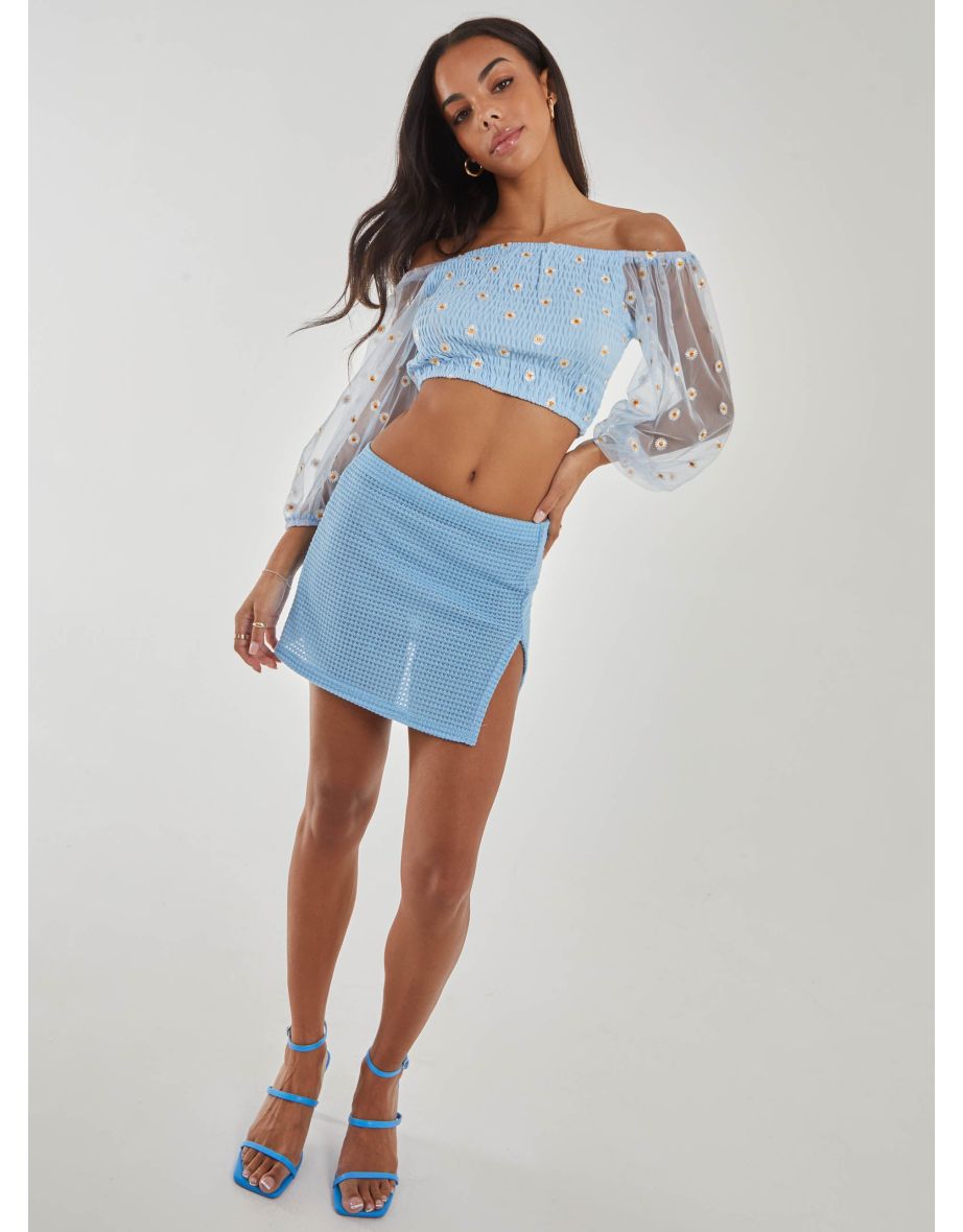Daisy Embroidered Bardot Top