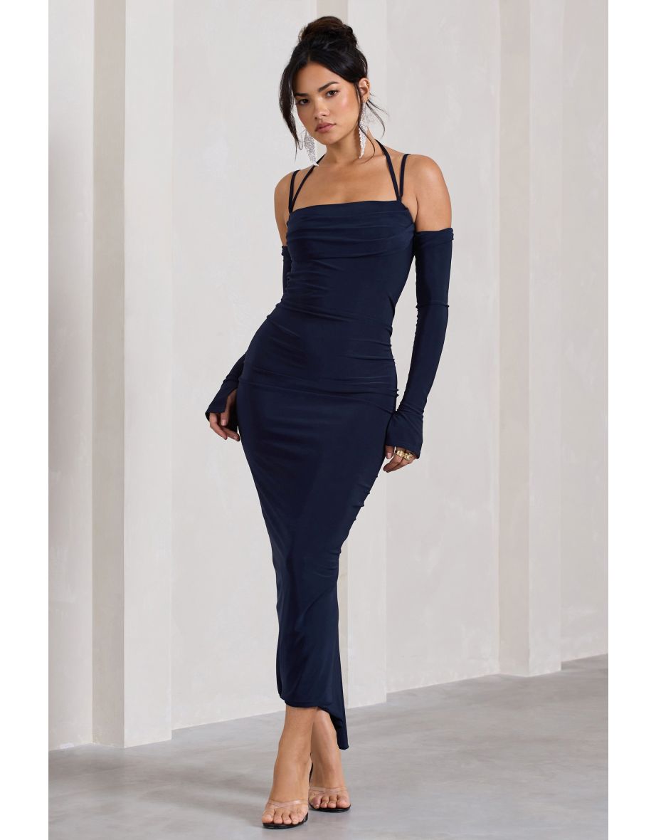 Navy bodycon midi dress deals