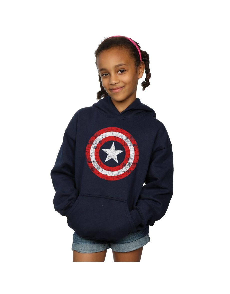 Shop Marvel Girls Avengers Captain America Scratched Shield Hoodie Navy Blue Online in Bahrain VogaCloset