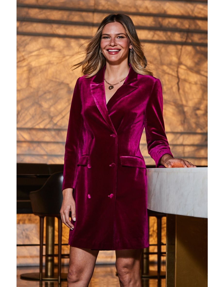 Raspberry Pink Velvet Blazer Dress - 4