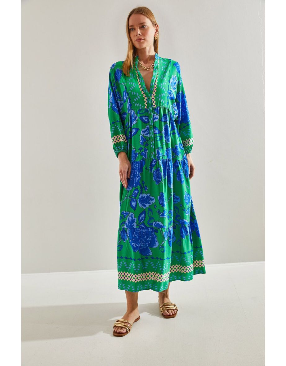 Women's Multi Patterned Viscose Dress - 5
