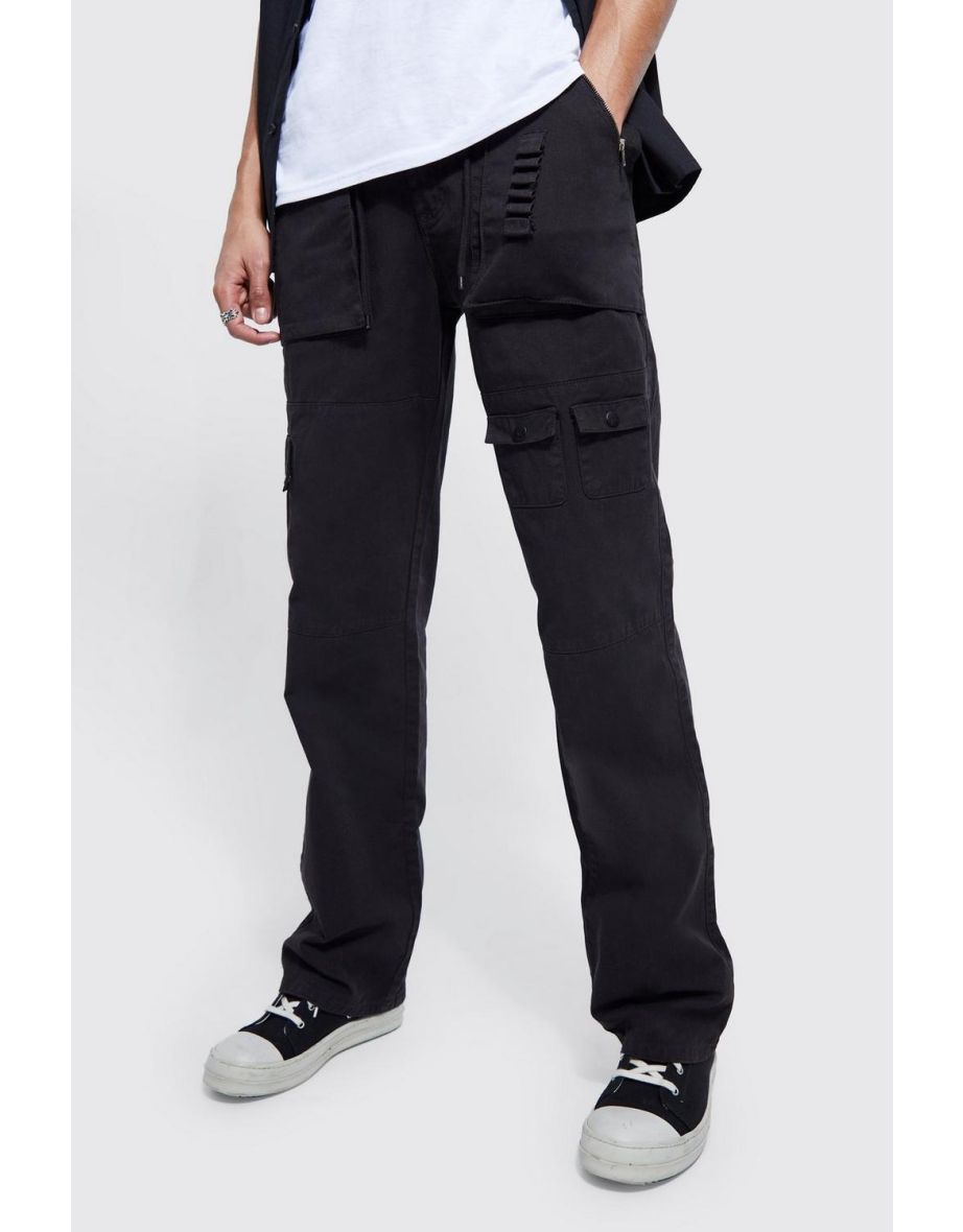 Tall Relaxed Fit Multi Pocket Cargo Trouser - black
