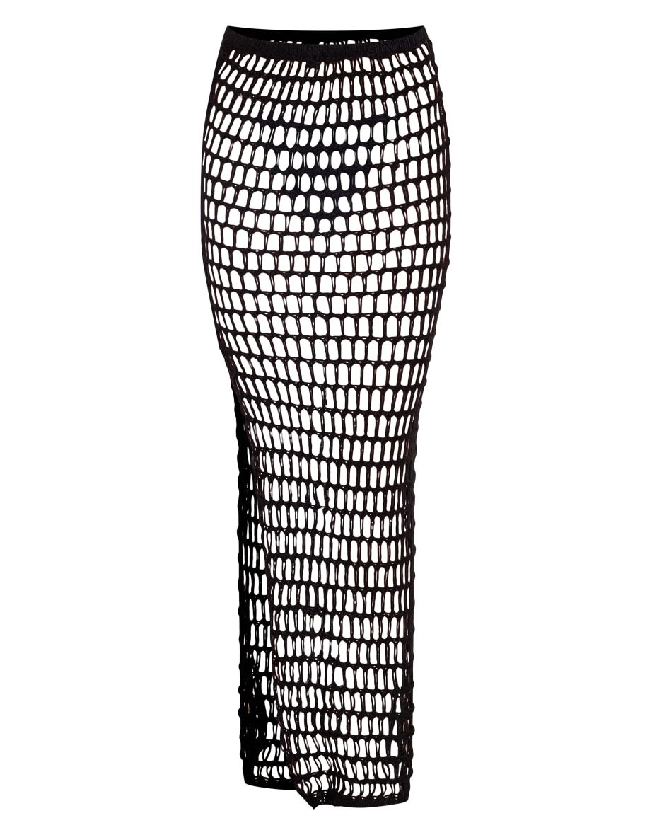 Black Crochet Open Knit Maxi Skirt - 3