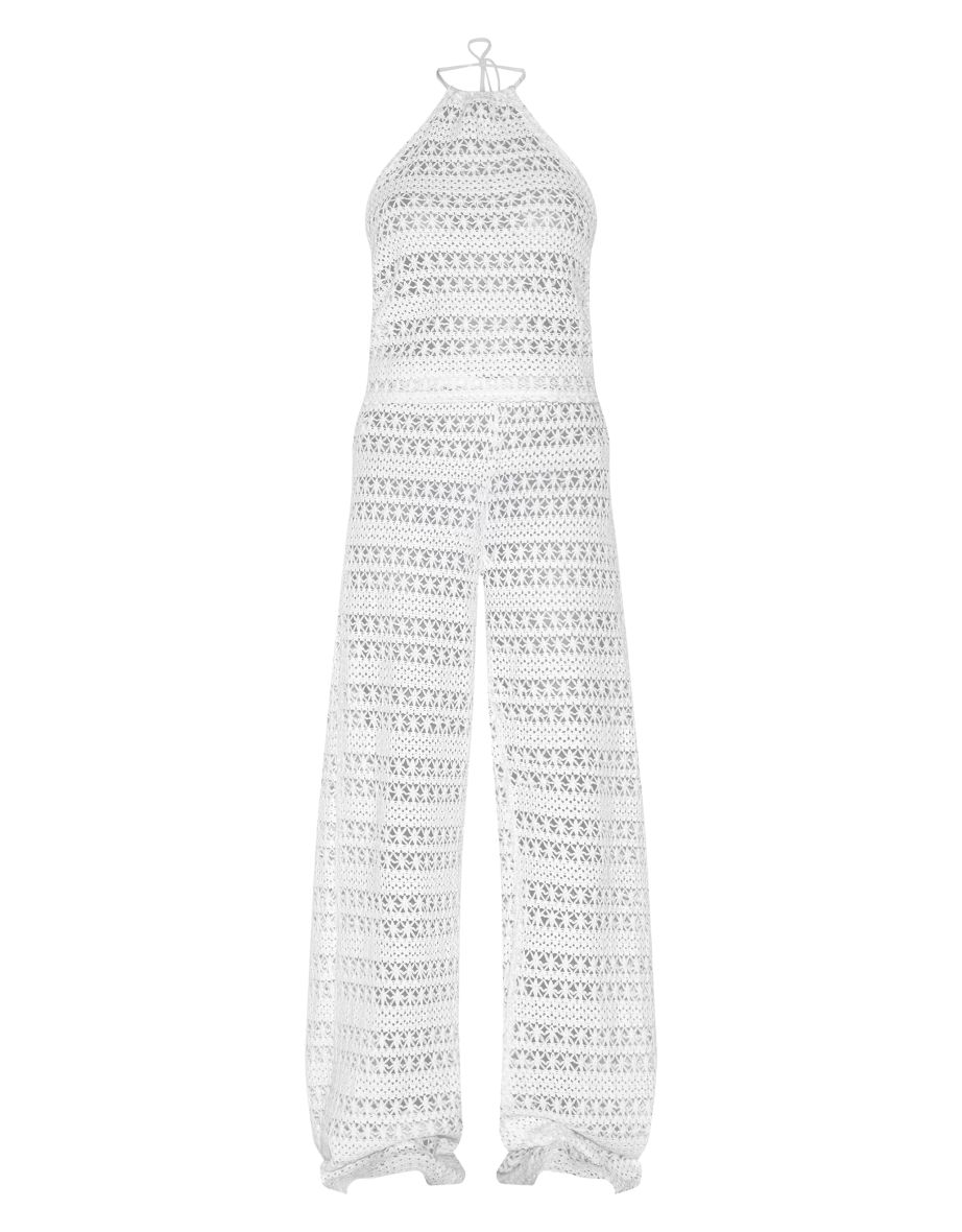 Cream Crochet Wide Leg Trouser Beach Set - 4